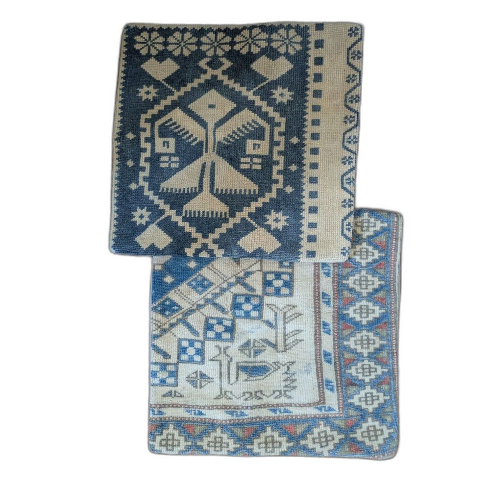 Turkish Kilim 18x18 Geometric Pillow Covers Set of 2 Linen Back Zipper Closure